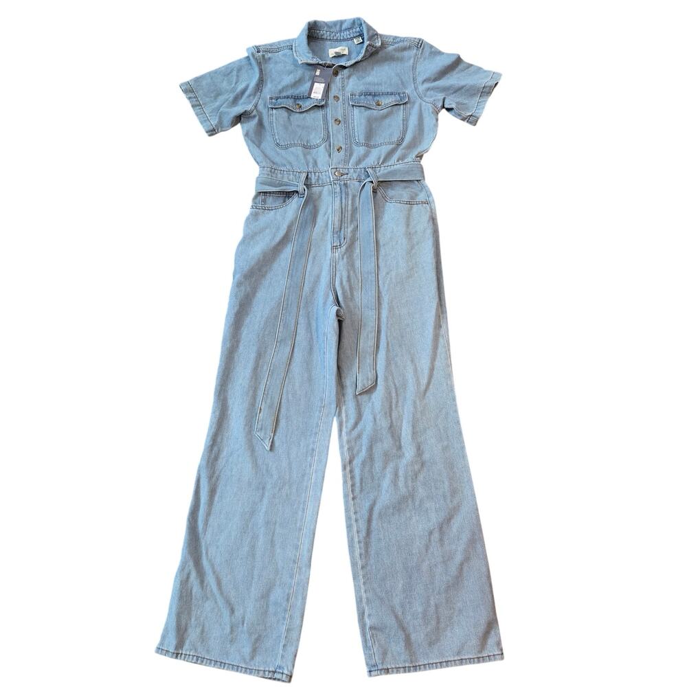Universal Thread Light Blue Denim Short-Sleeve Jumpsuit utility suit with Belt
